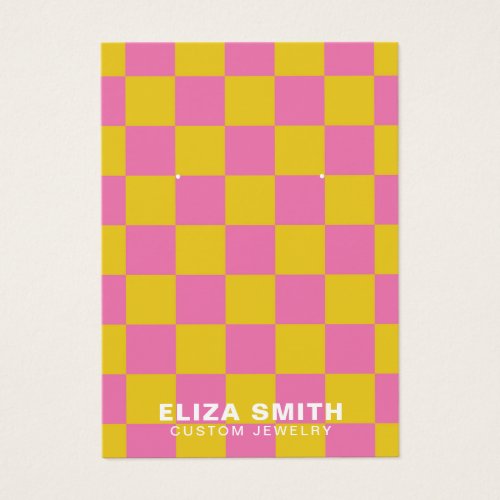 Retro Checkered Pink Yellow Jewelry Display Card