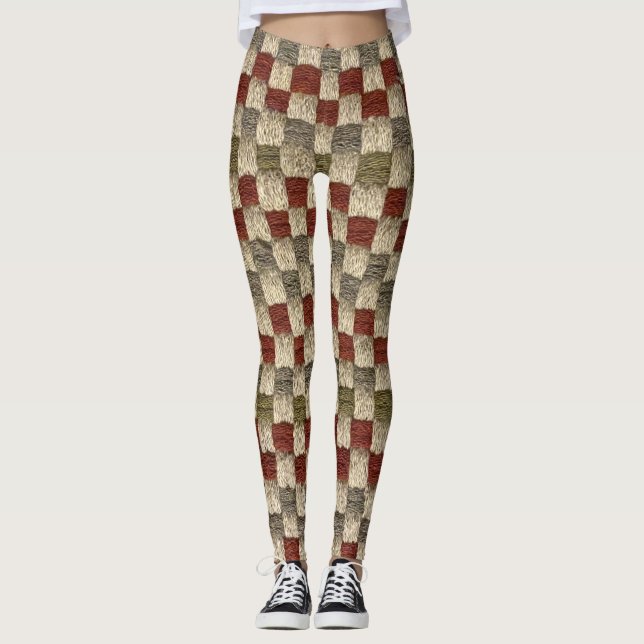 Retro Checkered Potholder Design Leggings (Front)