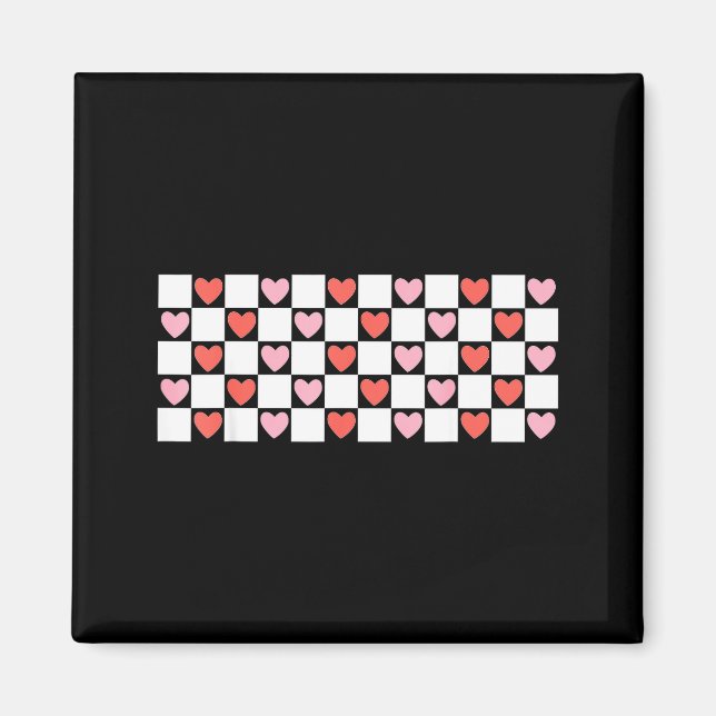 Retro Checkered Red And Nk Hearts Valentines Day  Magnet (Front)