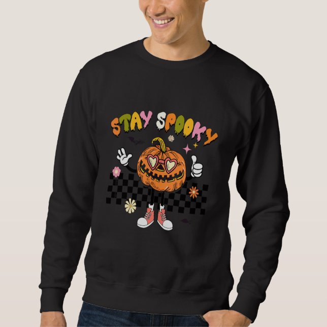 Retro Checkered Spooky Pumpkin  Halloween Sweatshirt (Front)