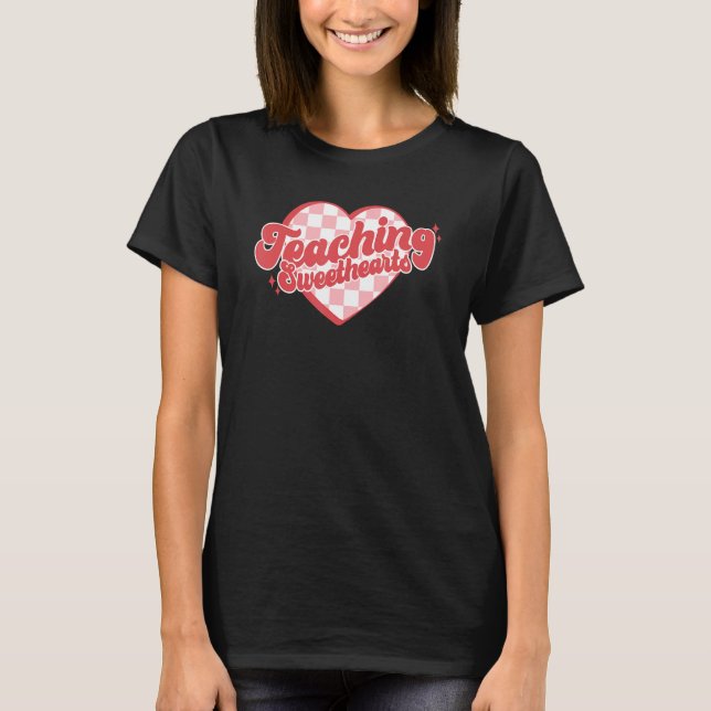 Retro Checkered Teaching Sweethearts Happy Valenti T-Shirt (Front)
