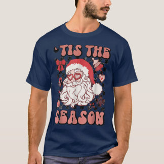 Retro Checkered Tis The Season Santa Claus Christm T-Shirt
