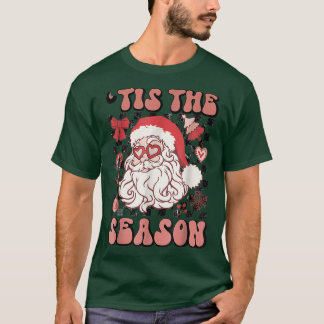 Retro Checkered Tis The Season Santa Claus Christm T-Shirt