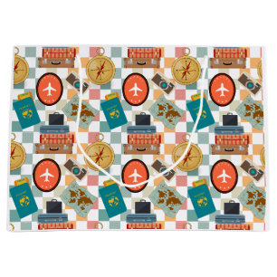 Retro Checkered Vacation Travel Themed Large Gift Bag