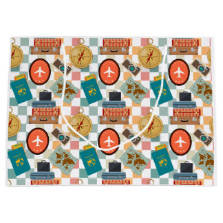 Retro Checkered Vacation Travel Themed Large Gift Bag