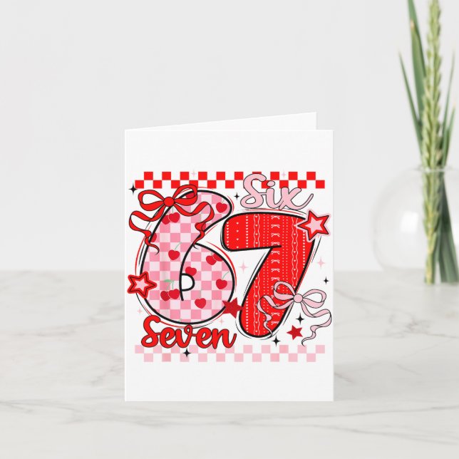 Retro Checkered Valentine Six Seven Meme 67 Viral  Card (Front)