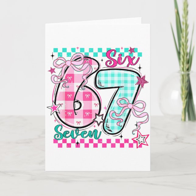 Retro Checkered Valentine Six Seven Meme 67 Viral  Card (Front)