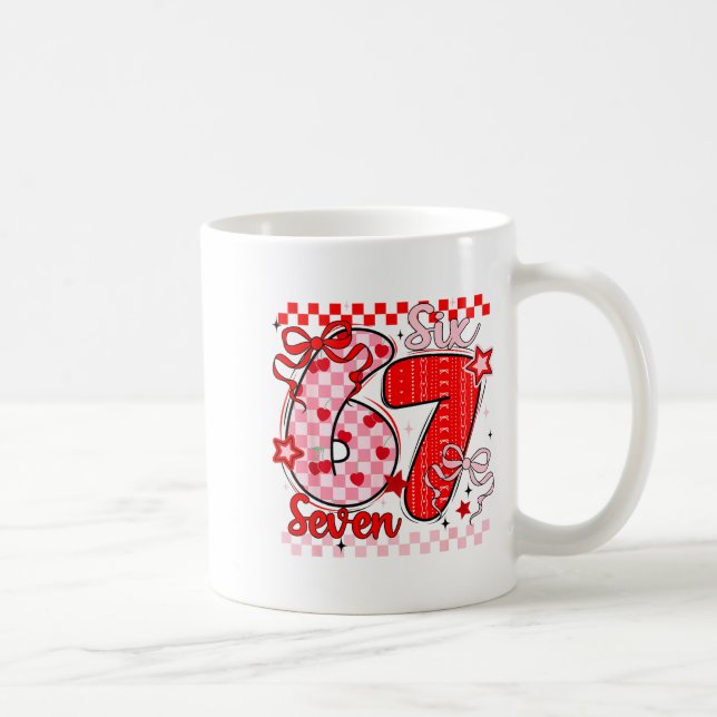 Retro Checkered Valentine Six Seven Meme 67 Viral  Coffee Mug (Right)