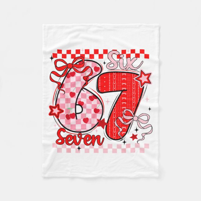 Retro Checkered Valentine Six Seven Meme 67 Viral  Fleece Blanket (Front)