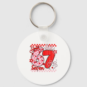 Retro Checkered Valentine Six Seven Meme 67 Viral  Keychain