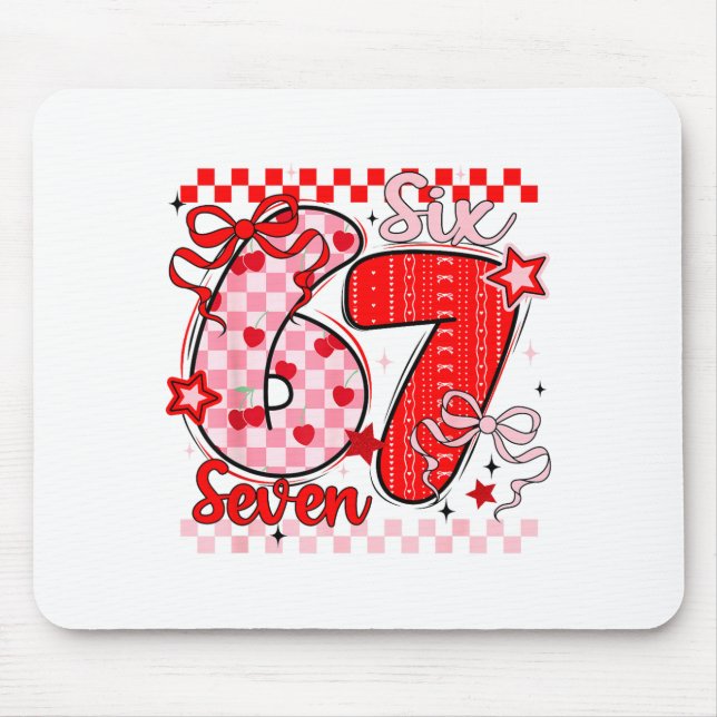 Retro Checkered Valentine Six Seven Meme 67 Viral  Mouse Pad (Front)