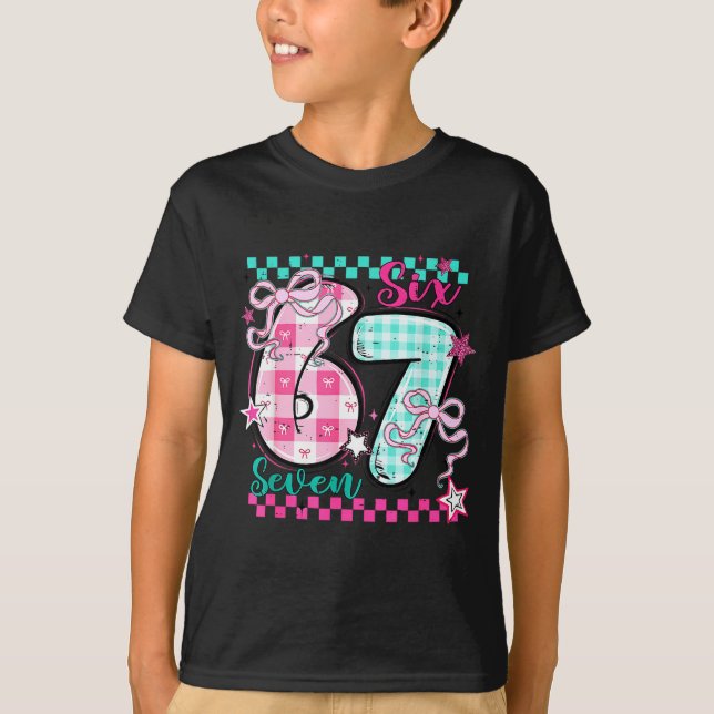 Retro Checkered Valentine Six Seven Meme 67 Viral  T-Shirt (Front)