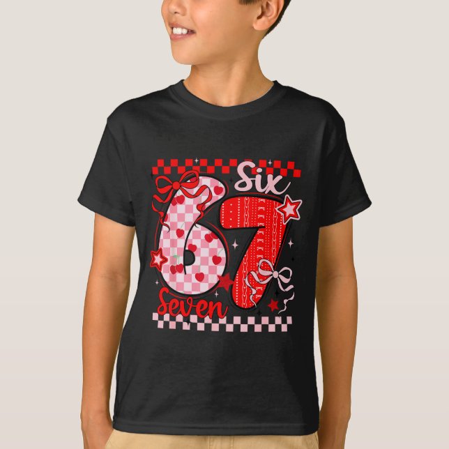 Retro Checkered Valentine Six Seven Meme 67 Viral  T-Shirt (Front)