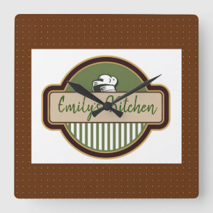 Retro Checkered with Bakers Hat Square Wall Clock