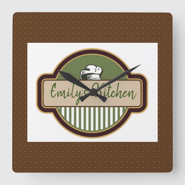 Retro Checkered with Bakers Hat Square Wall Clock (Front)