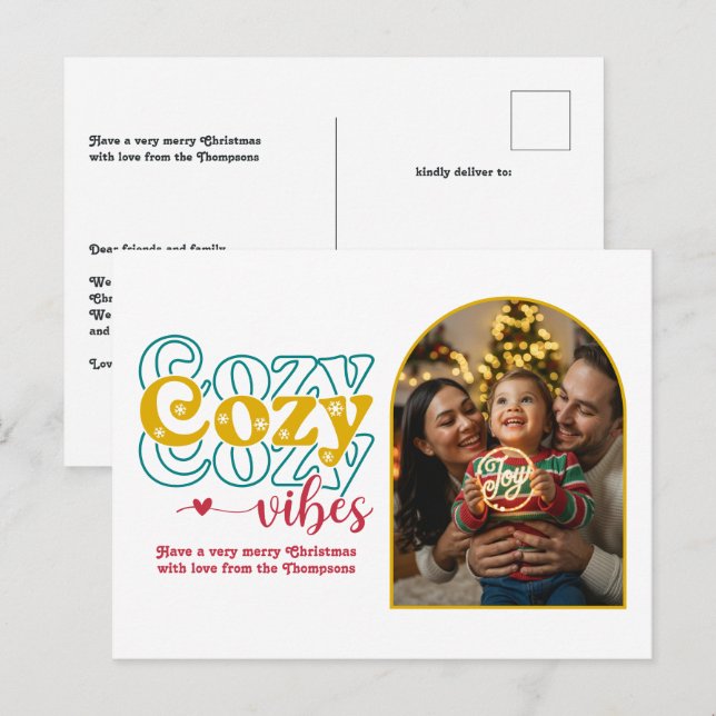 Retro Cheer Cozy Vibes Retro Christmas Photo Holiday Postcard (Front/Back)