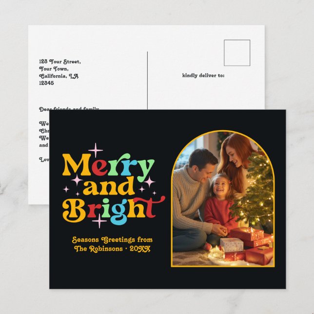 Retro Cheer Merry and Bright Retro Christmas Holiday Postcard (Front/Back)