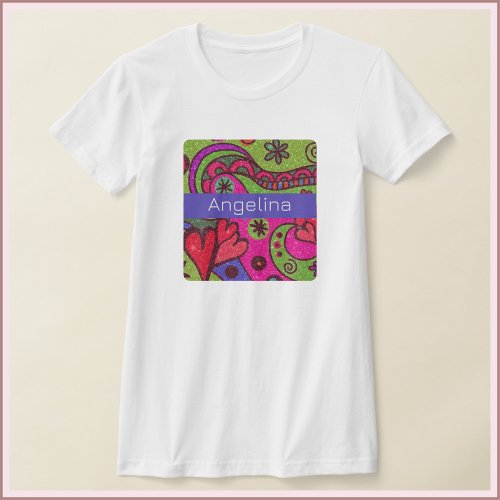 Retro Cheerful Hearts and Flowers Multicolor T_Shirt