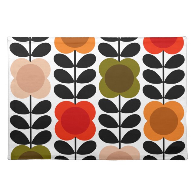 Retro Cheerful Spot Flowers Stem, Tomato Pink Cloth Placemat (Front)