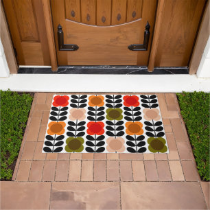 Retro Cheerful Spot Flowers Stem, Tomato Pink Doormat