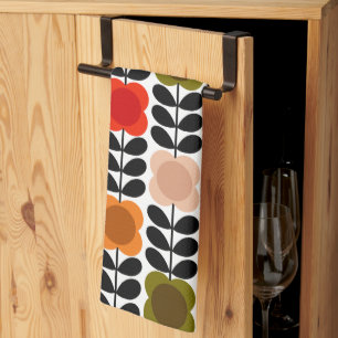 Retro Cheerful Spot Flowers Stem, Tomato Pink Kitchen Towel