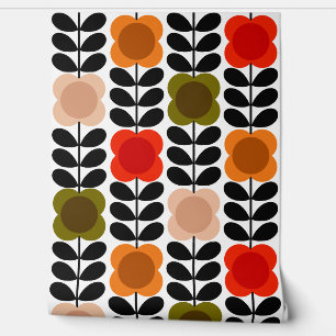 Retro Cheerful Spot Flowers Stem, Tomato Pink Wallpaper