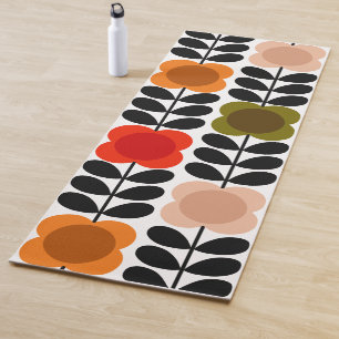 Retro Cheerful Spot Flowers Stem, Tomato Pink Yoga Mat