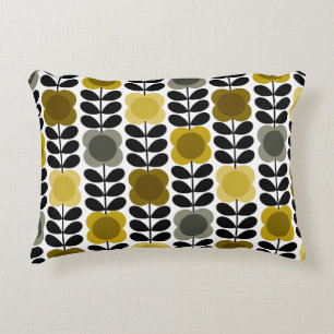 Retro Cheerful Spot Flowers Stem, Yellow Grey Accent Pillow