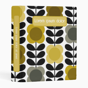 Retro Cheerful Spot Flowers Stem, Yellow Grey Mini Binder