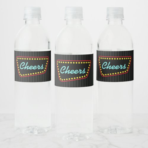 Retro Cheers Sign Party Water Bottle Labels 