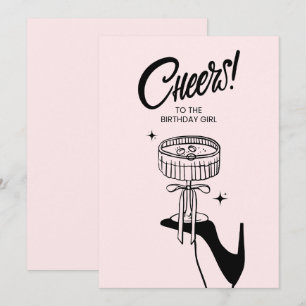 Retro Cheers to the Birthday Girl Champagne Toast Invitation