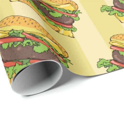 Retro Cheese Burger Graphic Food Pattern Wrapping Paper