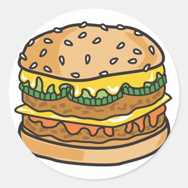 retro cheese hamburger classic round sticker (Front)