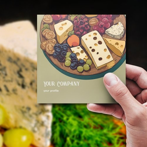  retro cheese platter with grapes  square business card