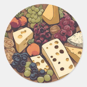  retro cheese selection with grapes  classic round sticker