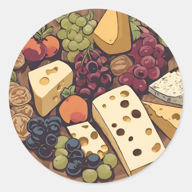  retro cheese selection with grapes  classic round sticker (Front)