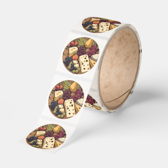  retro cheese selection with grapes  classic round sticker (Roll)
