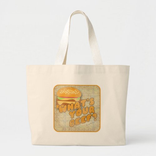 Retro Cheeseburger Beef Slogan Fun Cartoon Art Large Tote Bag