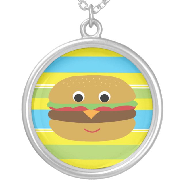 Retro Cheeseburger Silver Plated Necklace (Front)