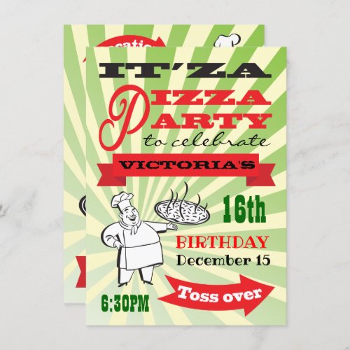 Retro Chef Pizza Birthday Party Poster Style Invitation