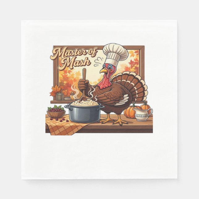 Retro Chef Turkey Thanksgiving Classic T-Shirt Napkins (Front)