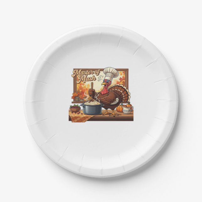 Retro Chef Turkey Thanksgiving Classic T-Shirt Paper Plates (Front)