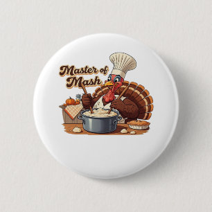 Retro Chef Turkey Thanksgiving Oversized T-Shirt Button