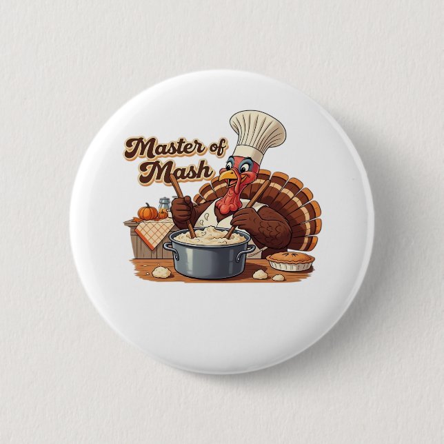 Retro Chef Turkey Thanksgiving Oversized T-Shirt Button (Front)