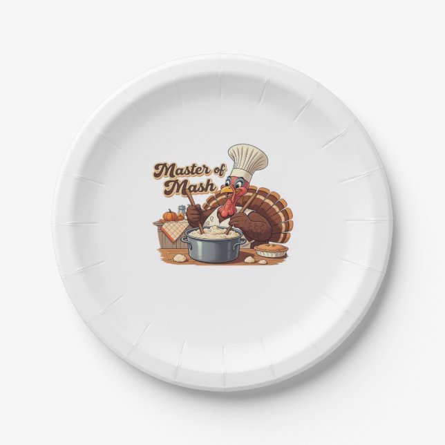Retro Chef Turkey Thanksgiving Oversized T-Shirt Paper Plates (Front)