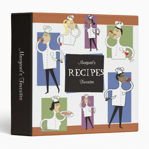 Retro chefs with food cooking baking recipe binder