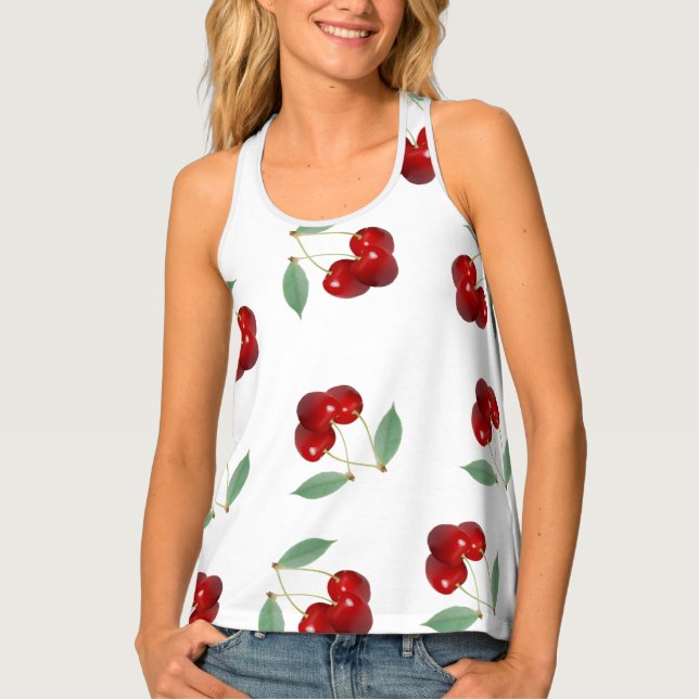 Retro Cherries All-Over Print Racerback Tank Top (Front)