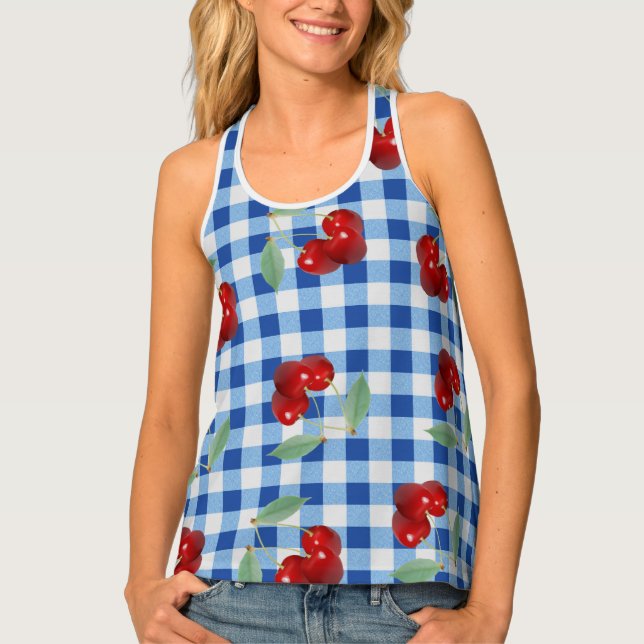 Retro Cherries All-Over Print Racerback Tank Top (Front)