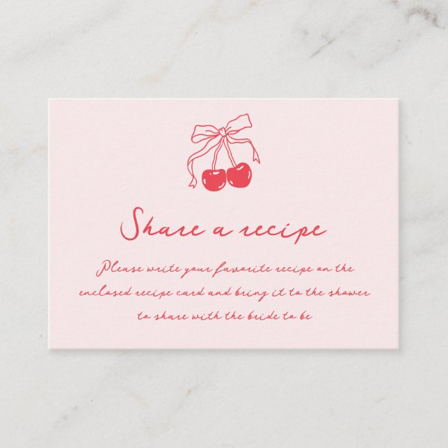 Retro Cherries & Bow Bridal Shower Recipe Request Enclosure Card (Front)