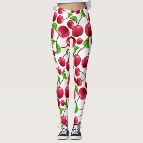 Retro Cherries Cherry Print Leggings Yoga Pants